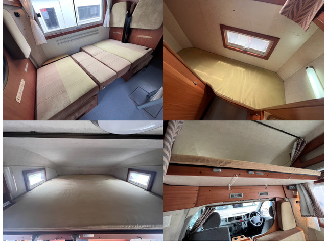 【就寝スペース】スタイリッシュでシックな車内は最大6人までの就寝が可能な大容量設計!もはや車中泊の域を超えた高級感溢れるインテリア、広々としたエントランスは泊まる楽しさと快適な旅が約束されますね♪