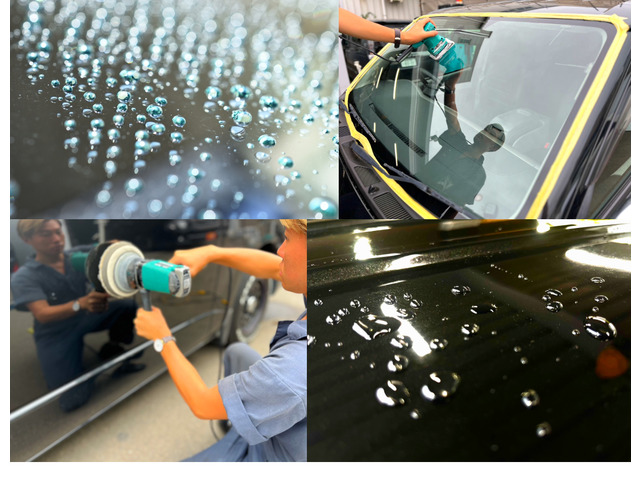 新車は入庫時にグラスコート【簡易Ver】を施しています! 納車時にもコート剤及びフロントガラスにも撥水コートを施しています! 納車されてガラスやボディが水垢やウロコだらけじゃ悲しいですよね・・・