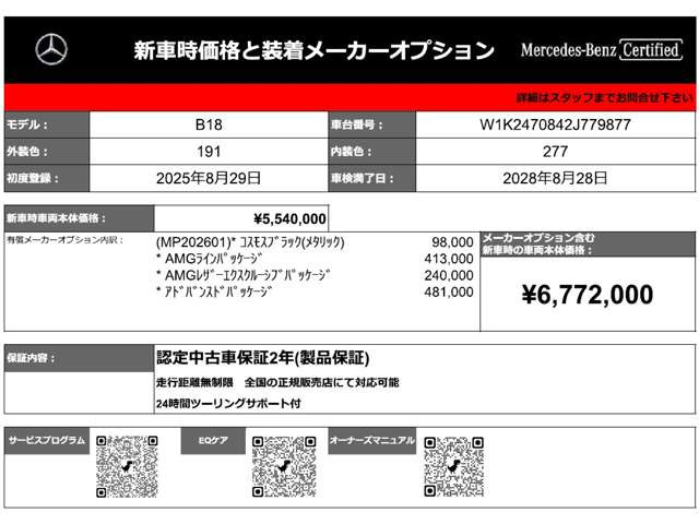 BクラスB180 AMGラインパッケージ